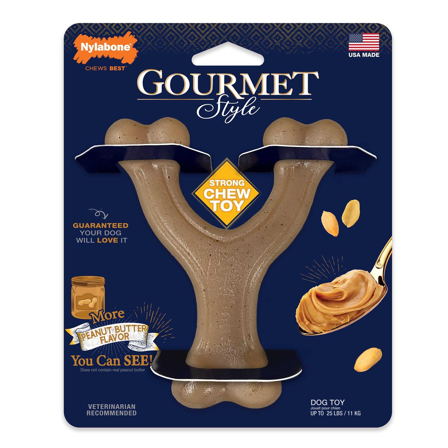Nylabone Gourmet Style Strong Wishbone Dog Chew Toy Peanut Butter Small/Regular - Healthber