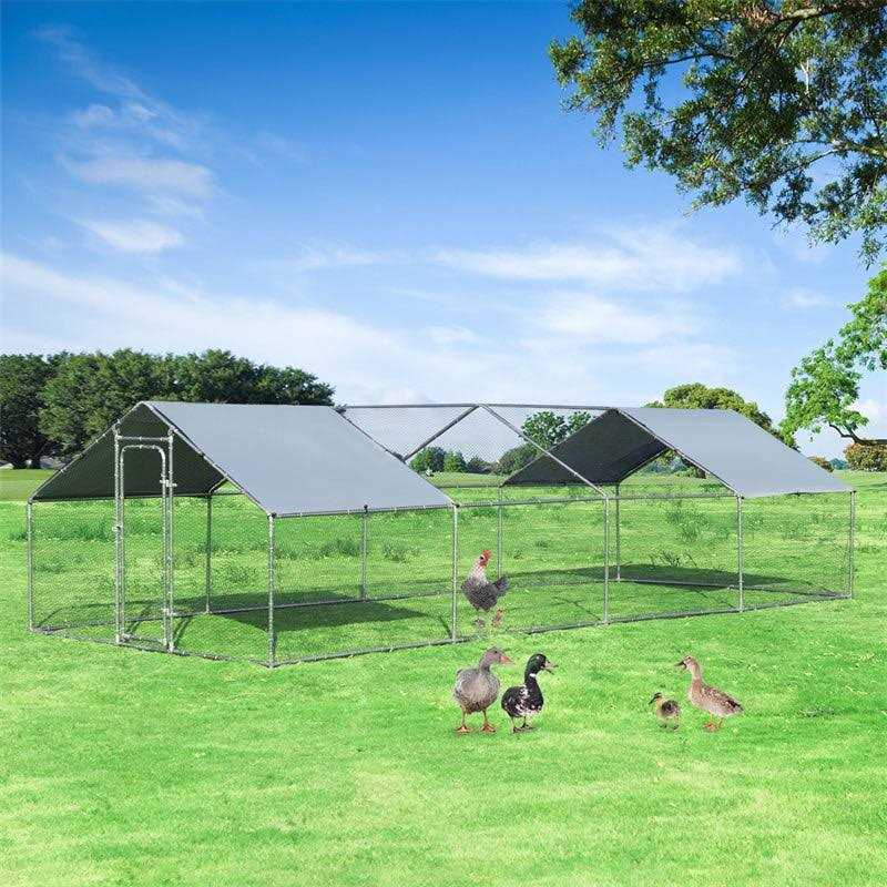 Costway 26.2 x 9.5 ft Large Walk-in Chicken Coop with Roof Cover - Healthber