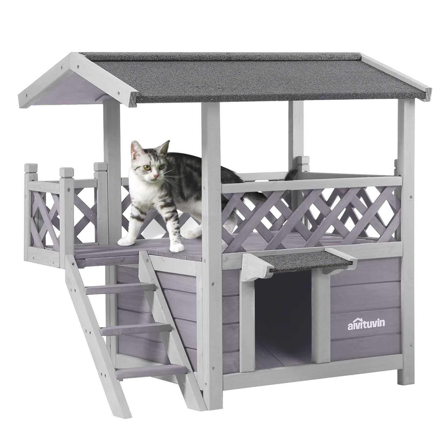Aivituvin Feral Cat House Outdoor Indoor Kitty Houses with Escape Door for Cats Insulated - Healthber