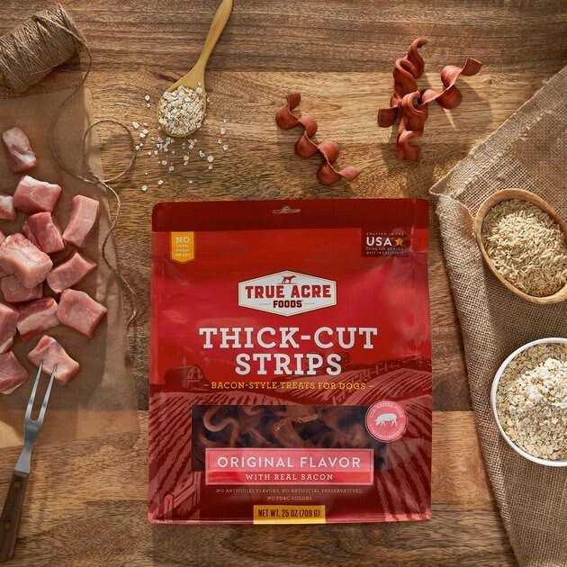 True Acre Foods Thick Cut Strips with Real Bacon and Dog Treats - Healthber