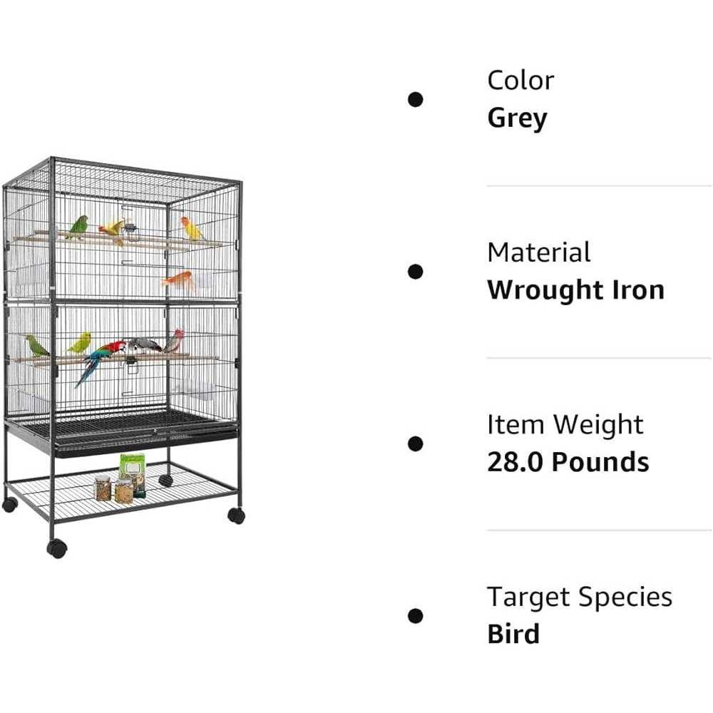 BestPet 35-inch Wrought Iron Bird Cage with Play Open Top and Rolling Stand,Black - Healthber