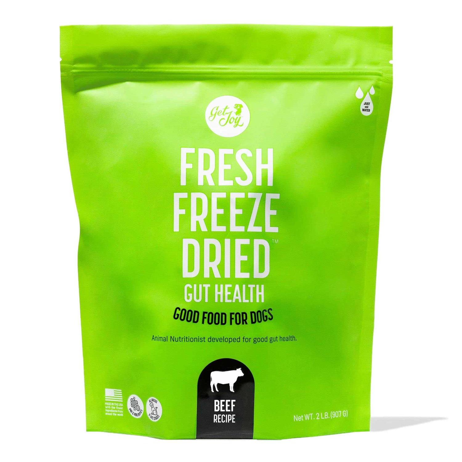 Get Joy Gut Health Fresh Freeze Dried Raw Meal, Beef Recipe Bag, Dog Food for Dogs of All Breeds and Life Stages - Healthber