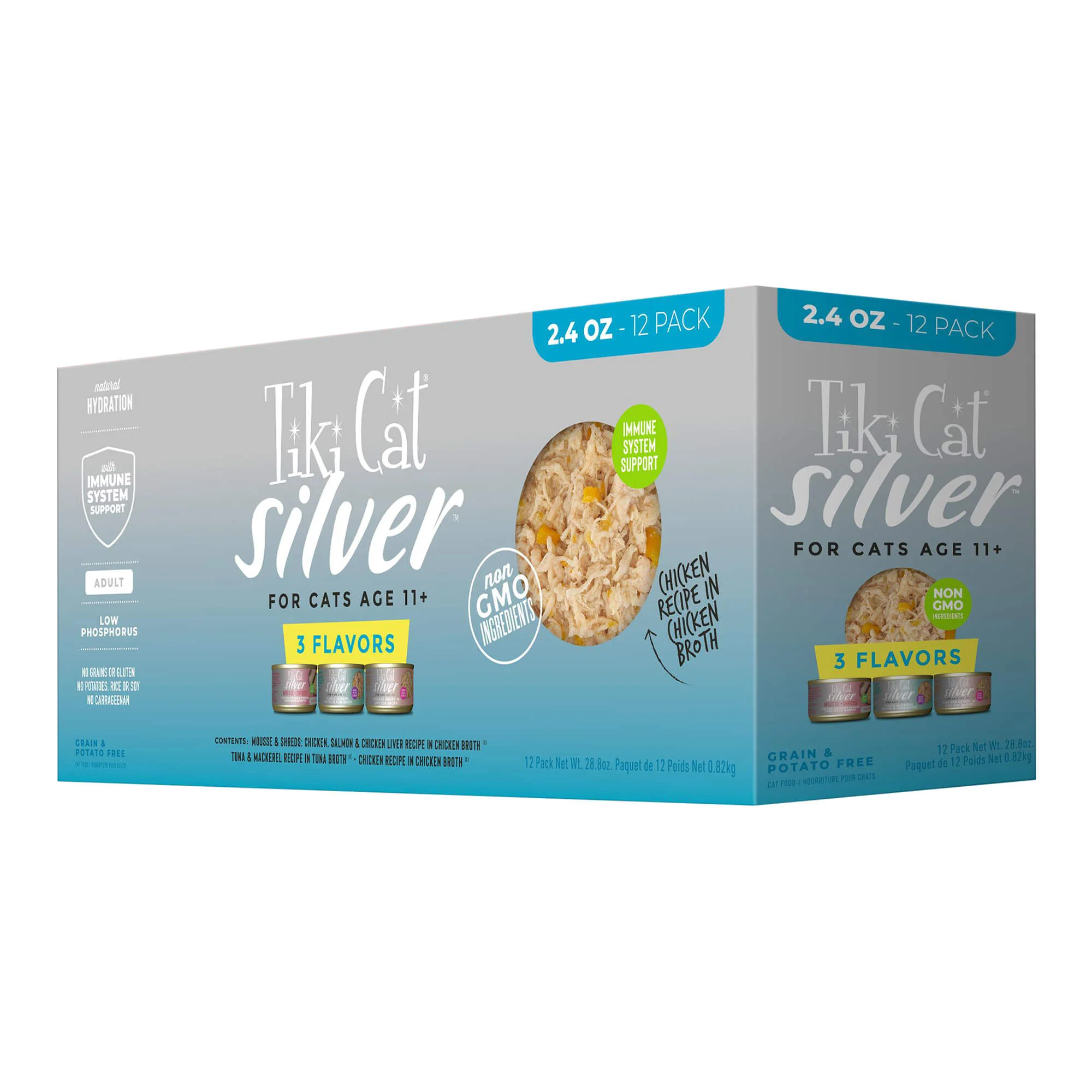 Tiki Cat Silver Wet Cat Food for Seniors, Variety Pack, 2.4 oz Cans, 12 ct - Healthber