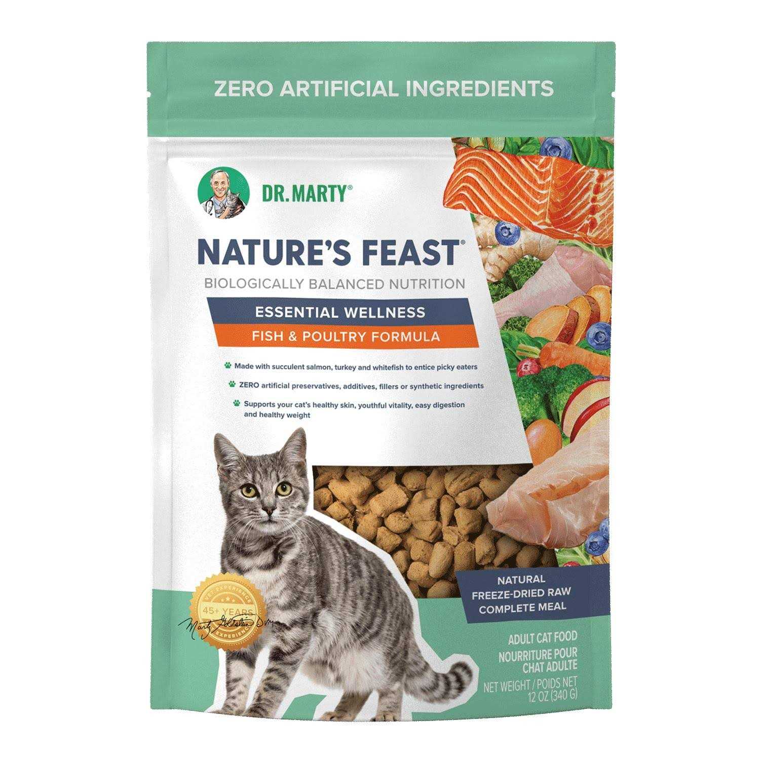 Dr. Marty Nature’s Feast Essential Wellness Fish & Poultry Freeze Dried Raw Cat Food - Healthber