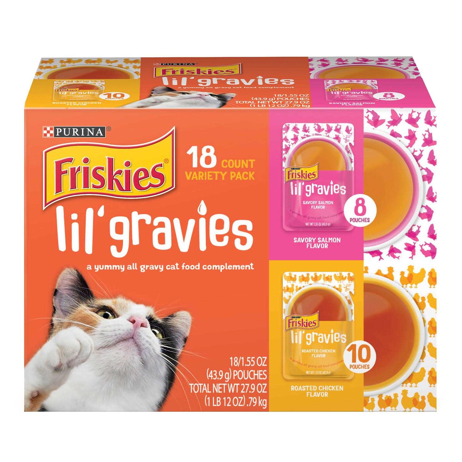 Friskies Lil’ Gravies Variety Pack Cat Food Complement, 1.55-oz pouch, case of 18 - Healthber