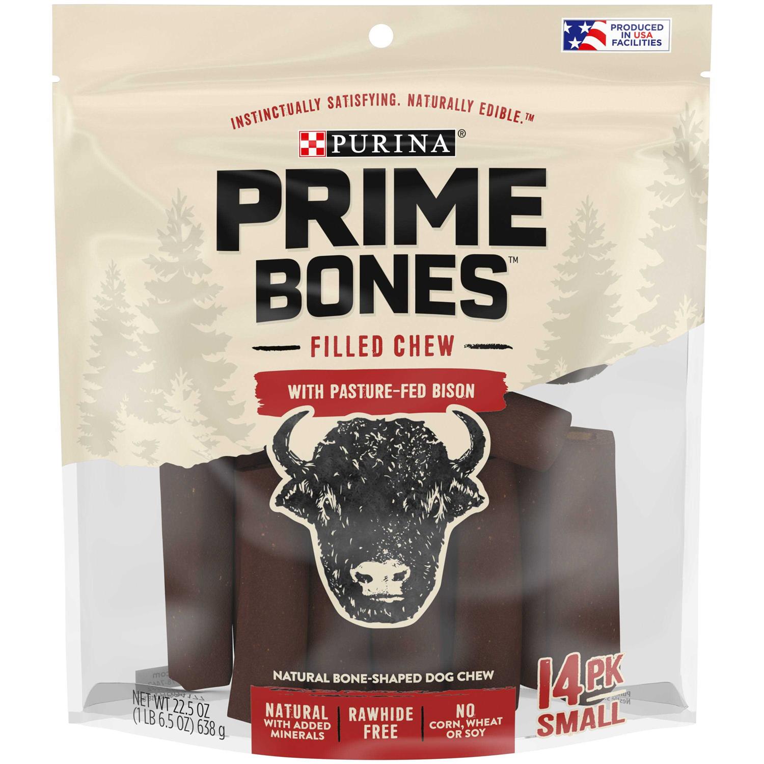 Purina Prime Bones Natural Dog Treats Filled Chew With Pasture-Fed Bison - Healthber