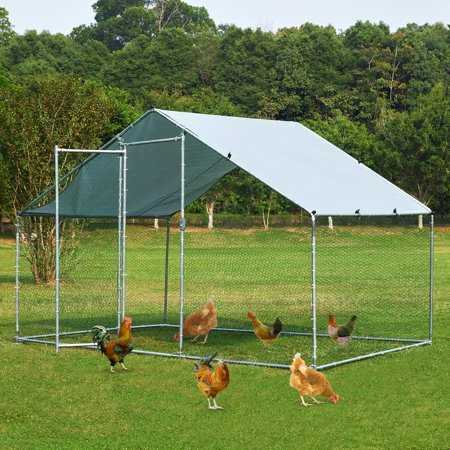 Toetol Extra Large Metal Chicken Coop Walkin Hen Run House Cage, Size: 6.5′ Large x 9.8′ W x 6.5′ H, Silver - Healthber