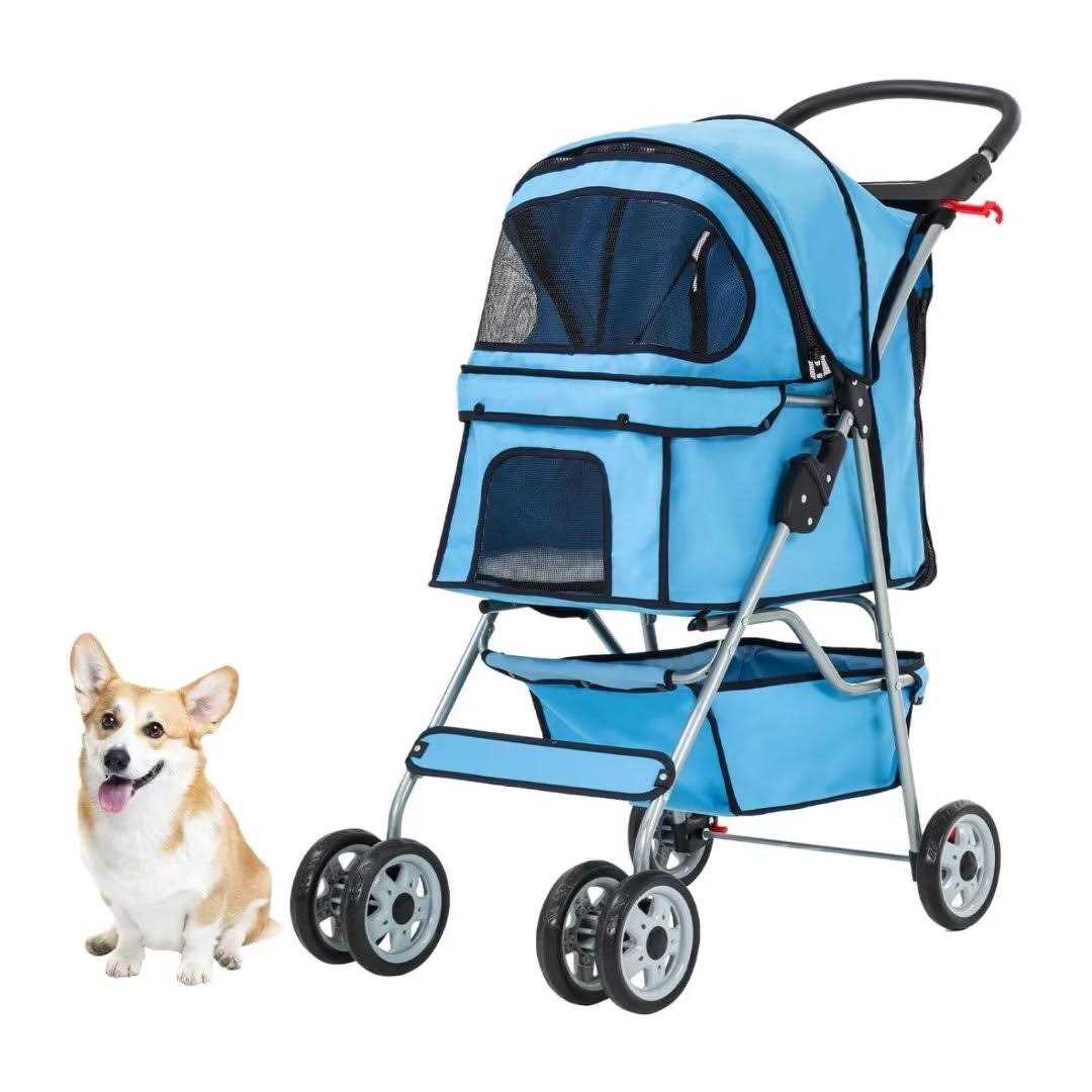 4 Wheels Pet Stroller Foldable Dog Stroller Cat Stroller with Cup Holders& Storage Basket for Small Medium Dogs - Healthber