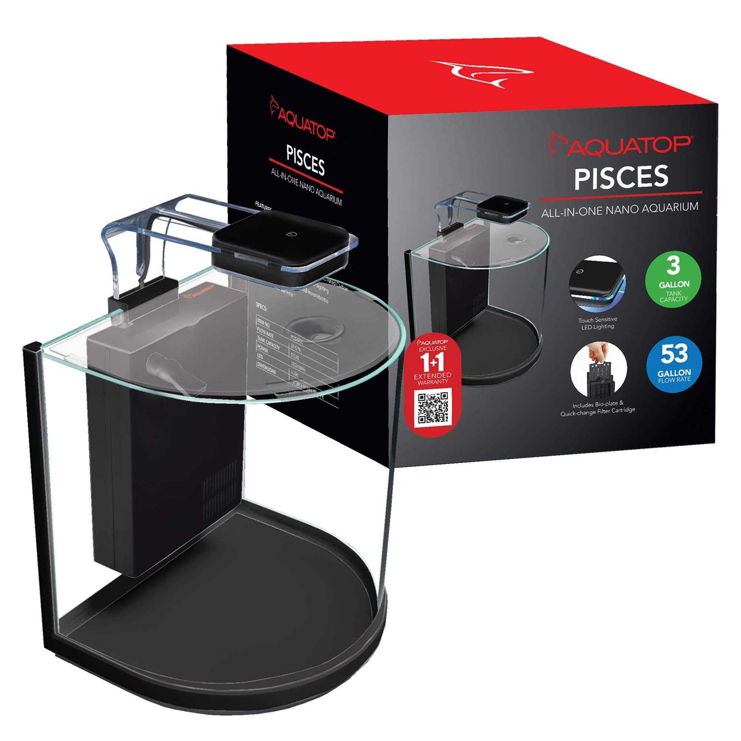 Aquatop Pisces Nano Bowfront Glass Aquarium - Healthber