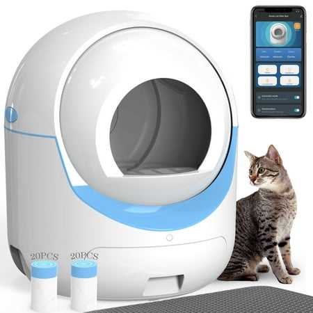 Self Cleaning Cat Litter Box Automatic for Multiple Cats, APP Control , Cat Litter Mat & 40 Pcs Litter Liners & Toy, Size: 22.24 x 22.24 x 26.38, - Healthber