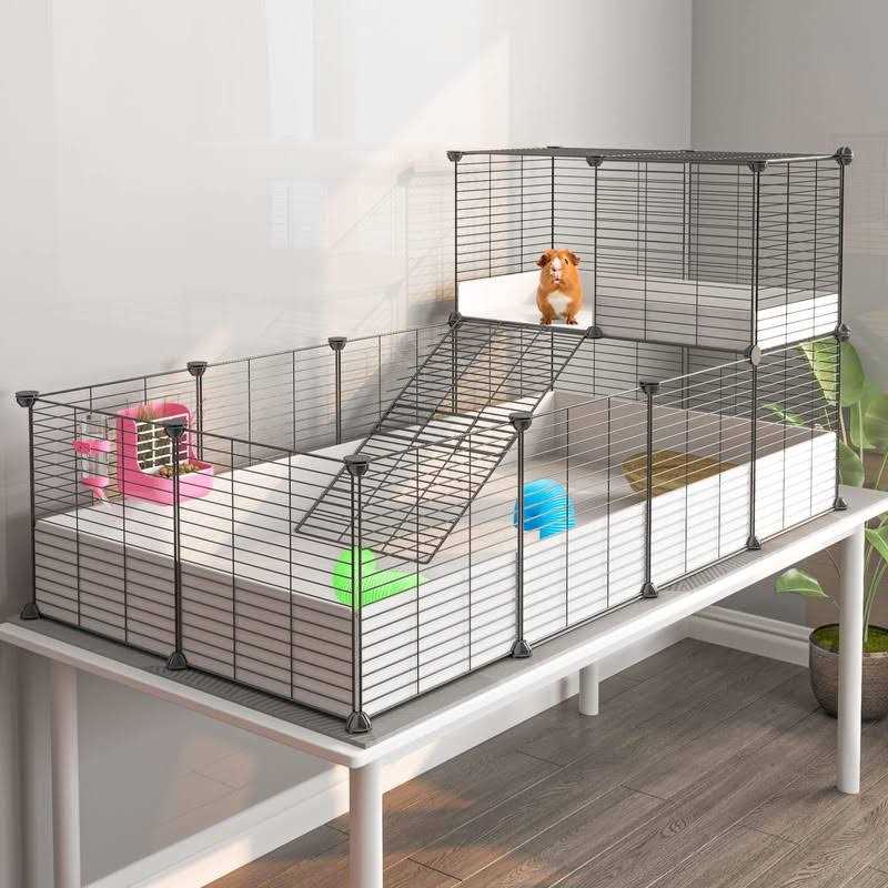 Eiiel Guinea Pig Cage,Indoor Habitat Cage with Waterproof Plastic Bottom,Playpen for Small Pet Bunny - Healthber