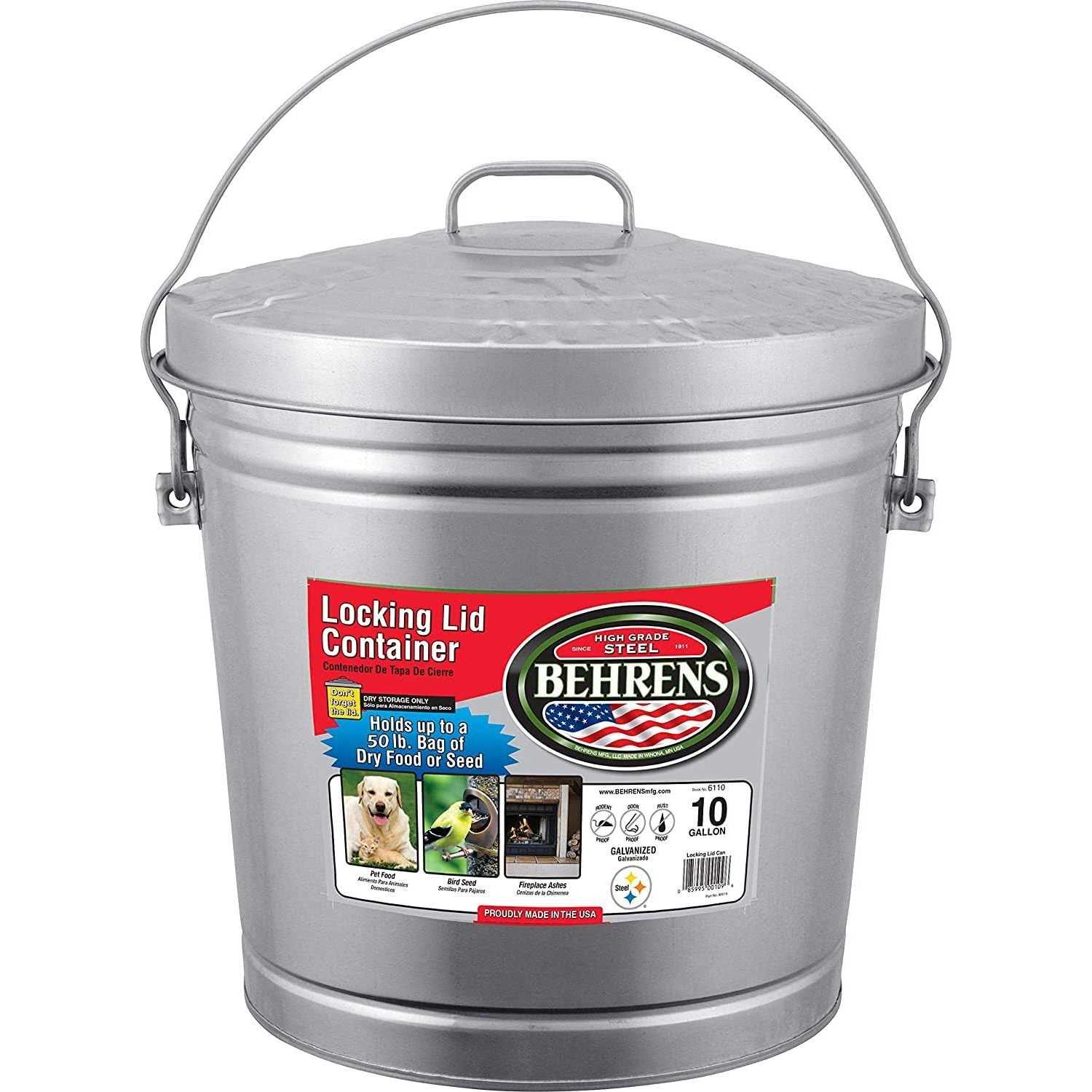 Behrens Galvanized Steel Locking Lid Can 10 Gallon - Healthber