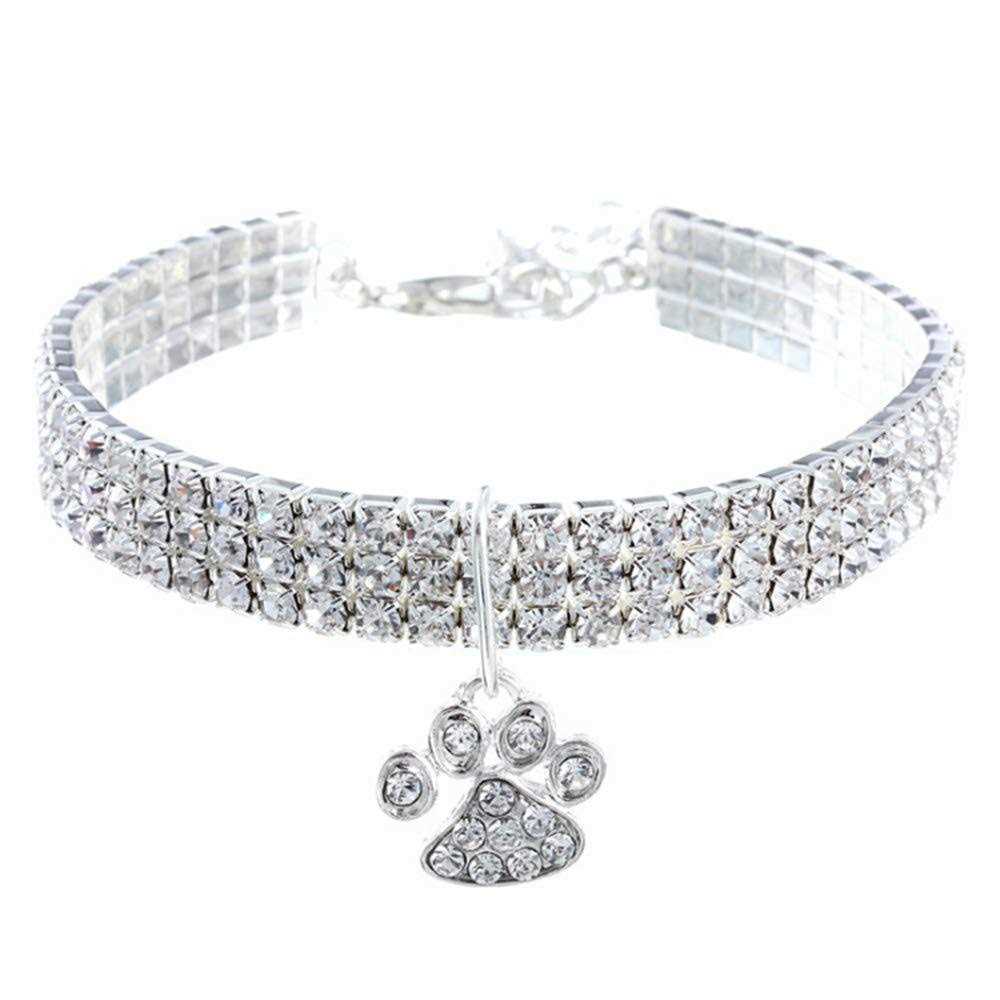RayMinsino Pet Collar with Diamonds, Adjustable Crystal Diamond Elastic Heart Claw Pendant Wedding cat and Dog Small Pet Necklace Jewelry - Healthber
