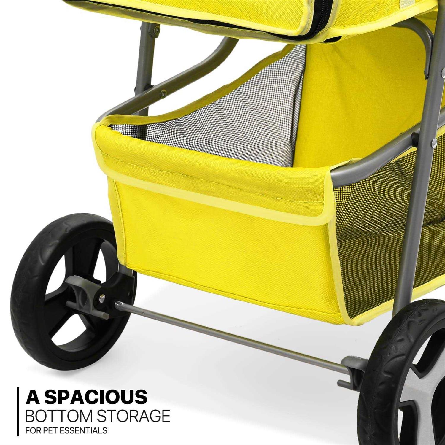 MoNiBloom Foldable Pet Stroller with Weather Cover, 3 Wheels Pet Small Dogs and Cats with Storage Basket and Cup Holder - Healthber
