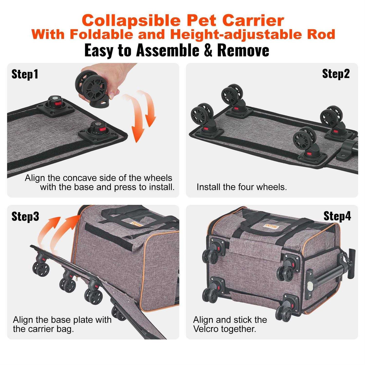 VEVOR Cat Carrier with Wheels, Airline Approved Rolling Pet Carrier with Telescopic Handle and Shoulder Strap - Healthber