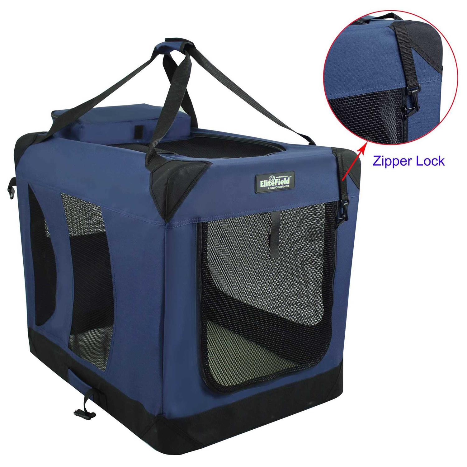 EliteField 3-Door Folding Soft Dog Crate - Healthber