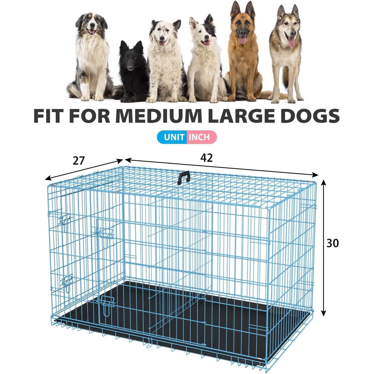 Dkelincs 42 inch Dog Crate Dog Cage for Large Dogs Foldable Metal XL Dog Kennels with 2 Doors - Healthber