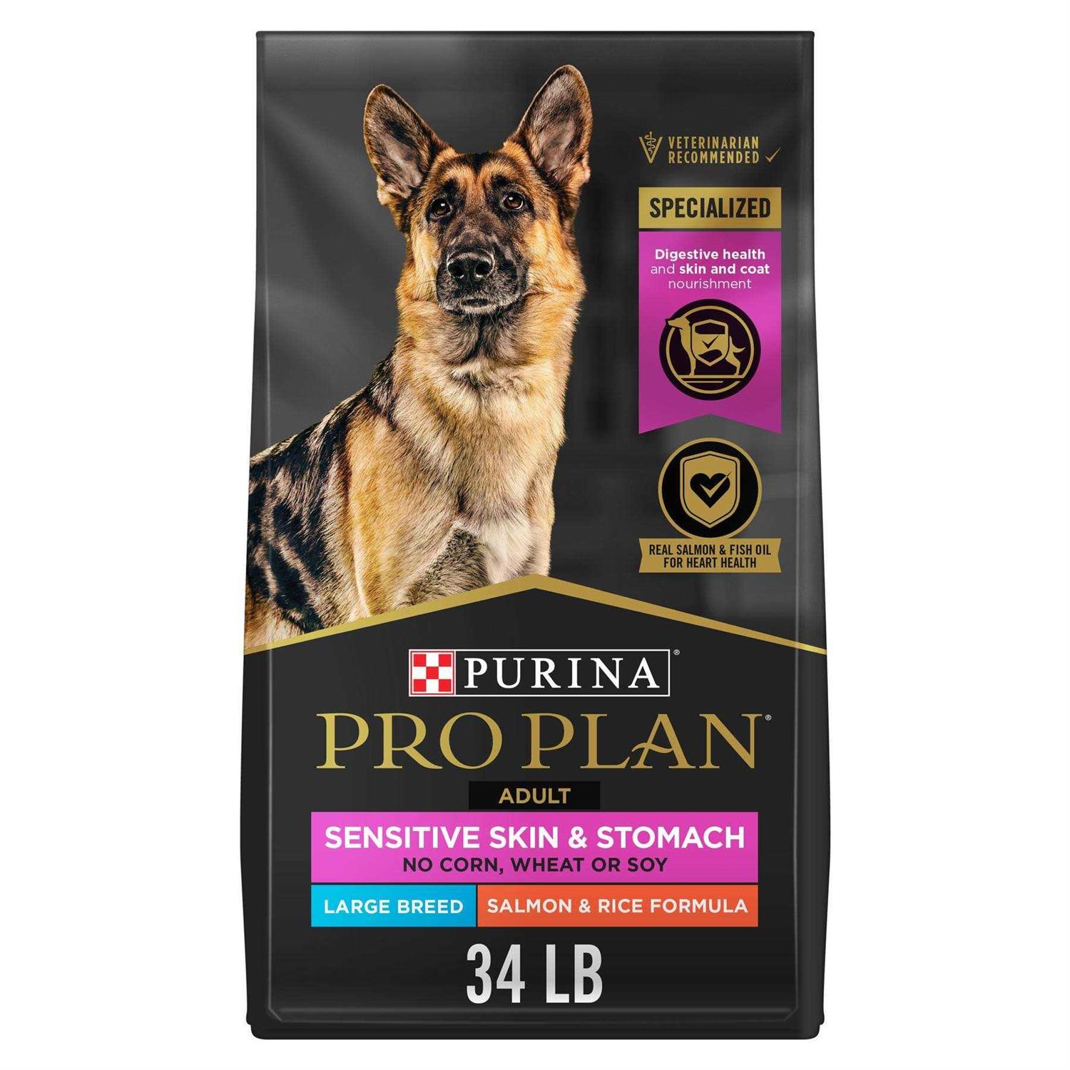 Purina Pro Plan Sensitive Skin & Stomach Salmon Adult Large Breed Formula Dry Dog Food, 34-lb bag - Healthber