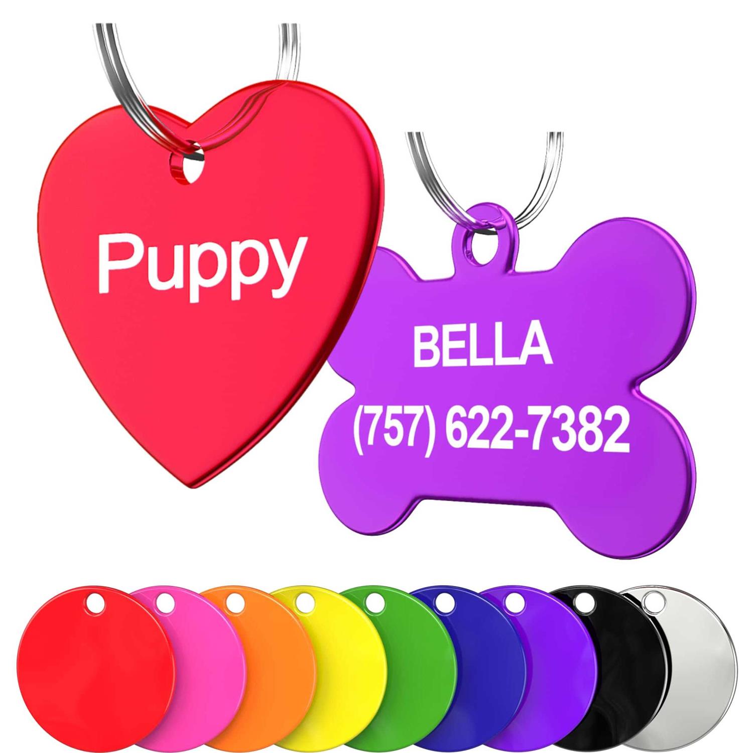 Pet ID Tag Custom for Dog Cat Personalized Many Shapes and Colors to Choose from - Healthber