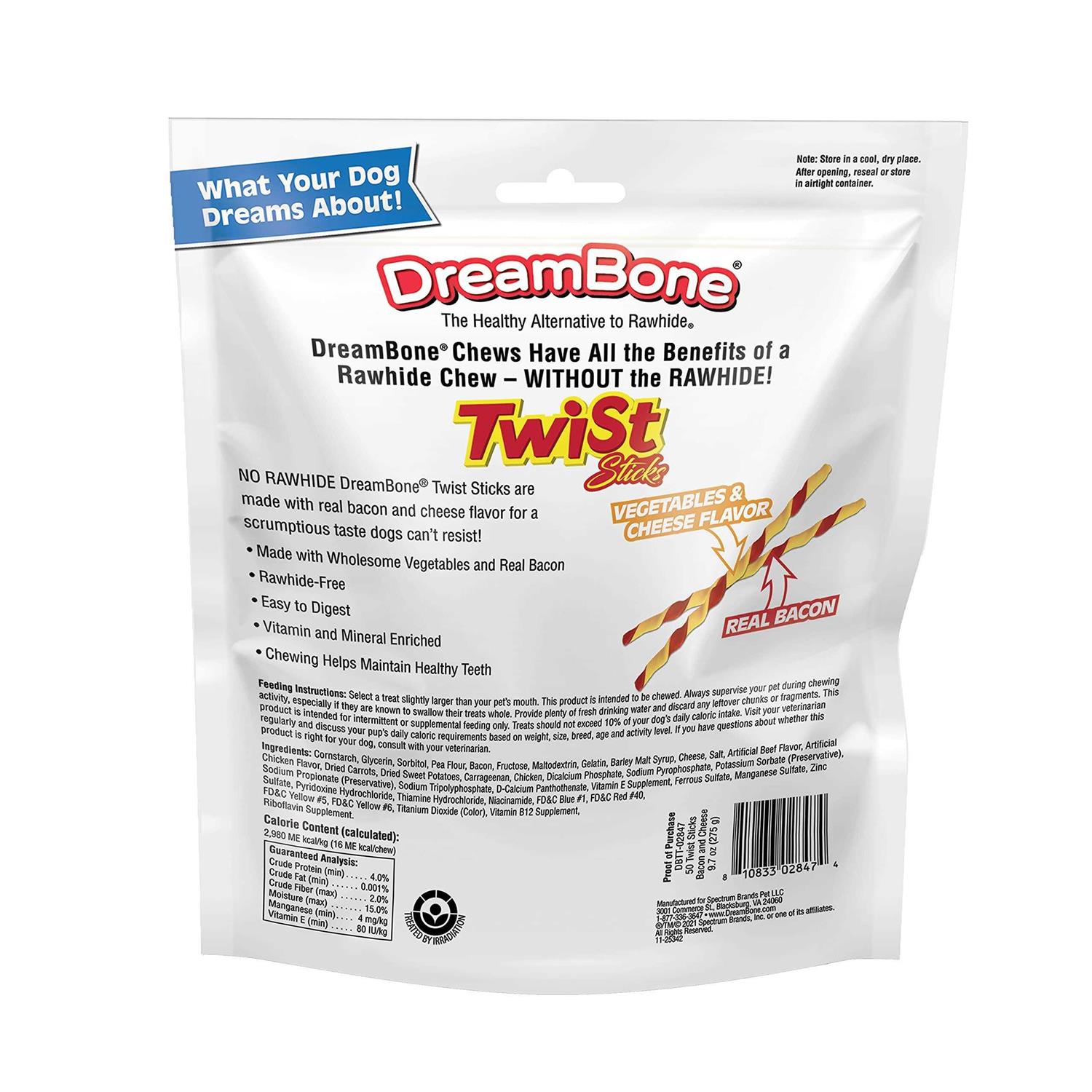 Dreambone Twist Sticks Bacon & Cheese Chews Dog Treats - Healthber