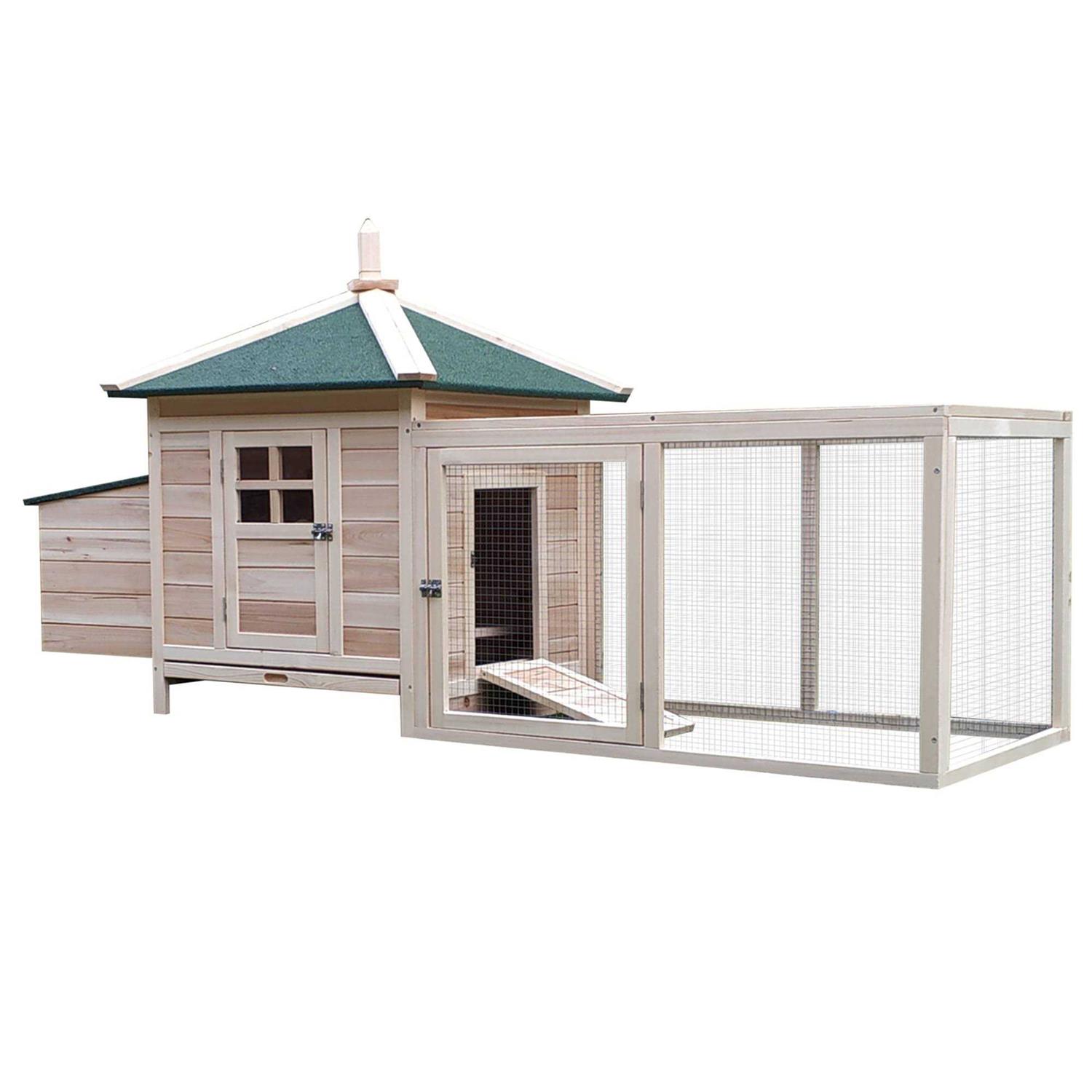 PawHut 77 Wooden Chicken Coop with Nesting Box Cute Outdoor Hen House with Removable Tray - Healthber