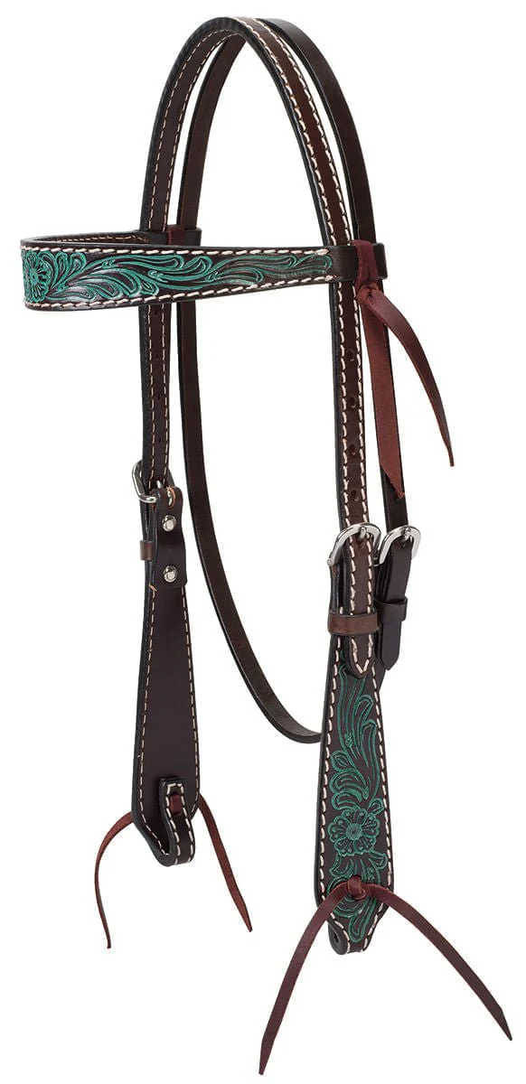 Turquoise Cross Carved Flower Browband Headstall - Healthber
