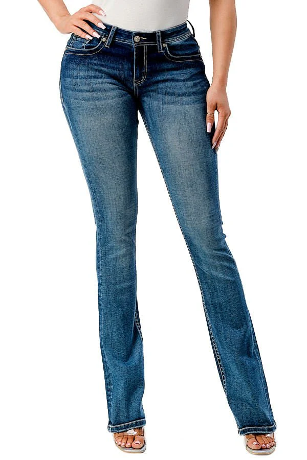 Grace in LA Steer Head Print Mid Rise Bootcut Jeans - Healthber