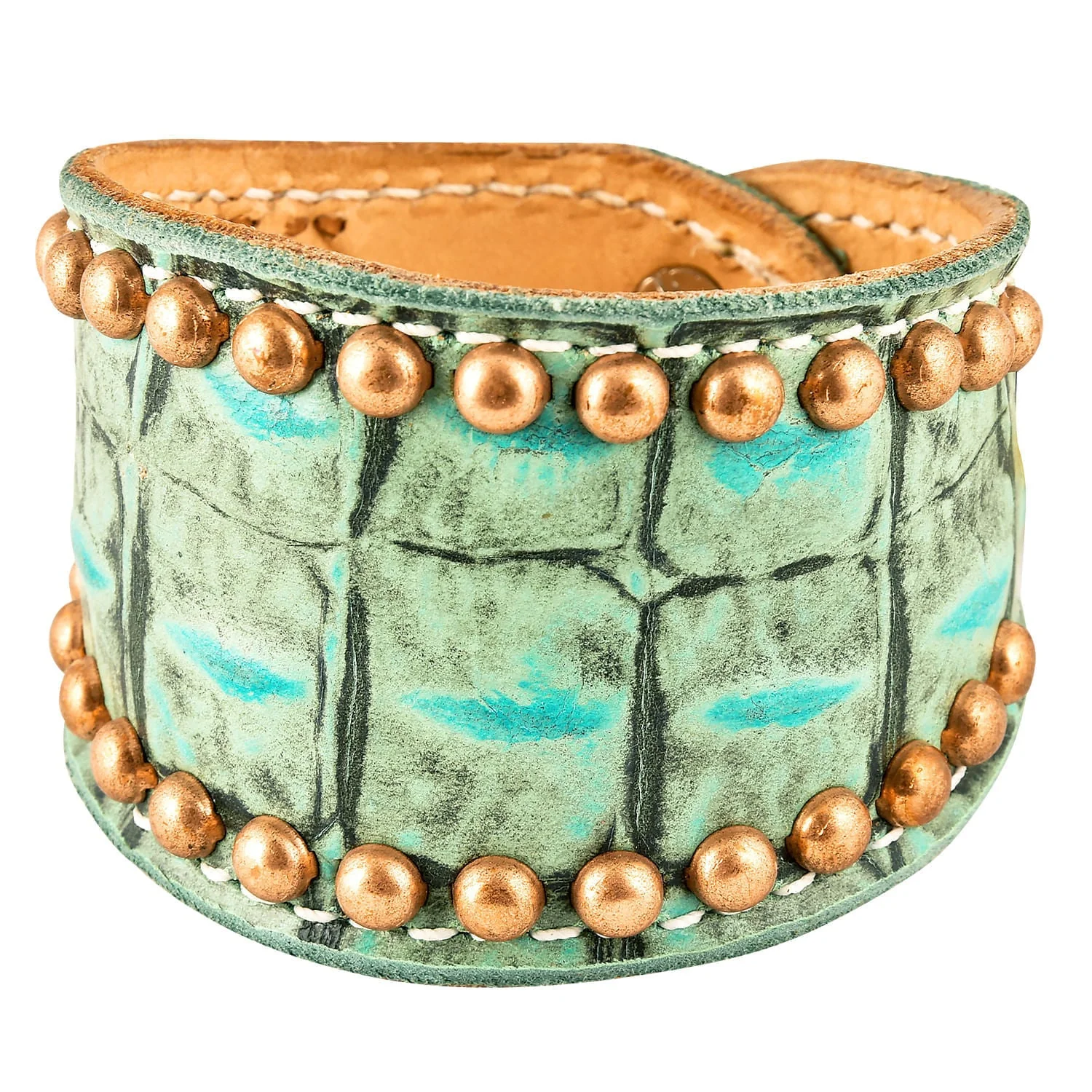 Turquoise Gator Cuff with Brass Spots - Healthber