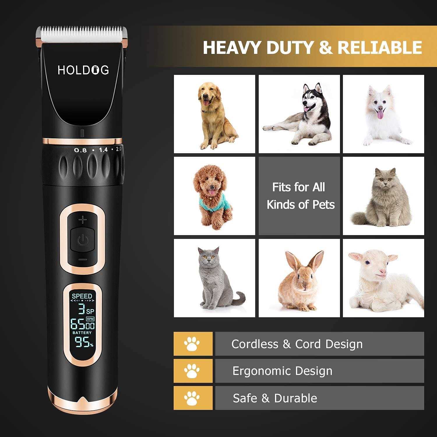 Dog Clippers Professional Heavy Duty Dog Grooming Clipper 3-Speed Low Noise High Power Rechargeable Cordless Pet Grooming Tools for Small & Large Dog - Healthber