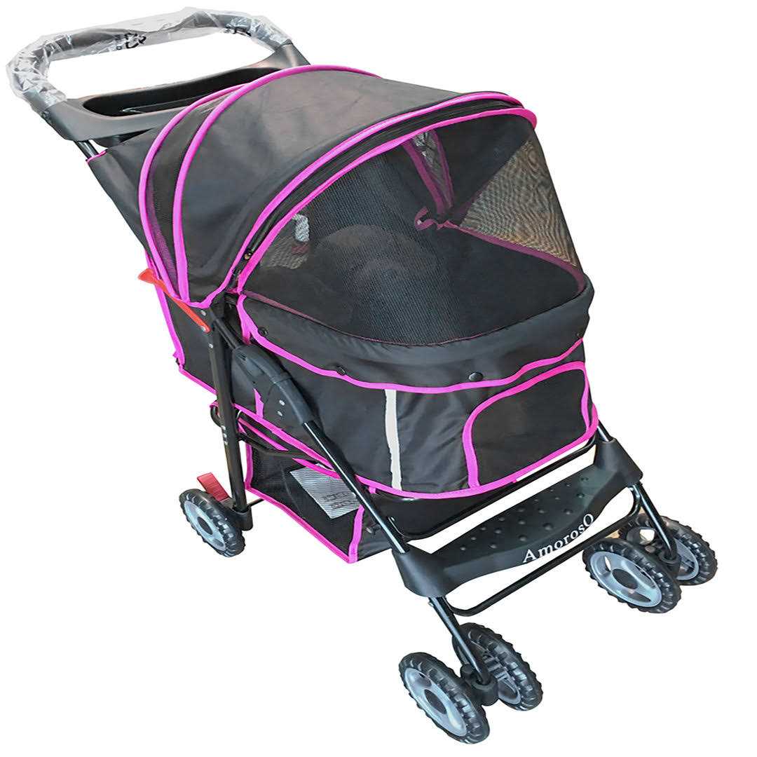 AmorosO Black Pink Pet Stroller Carrier - Healthber