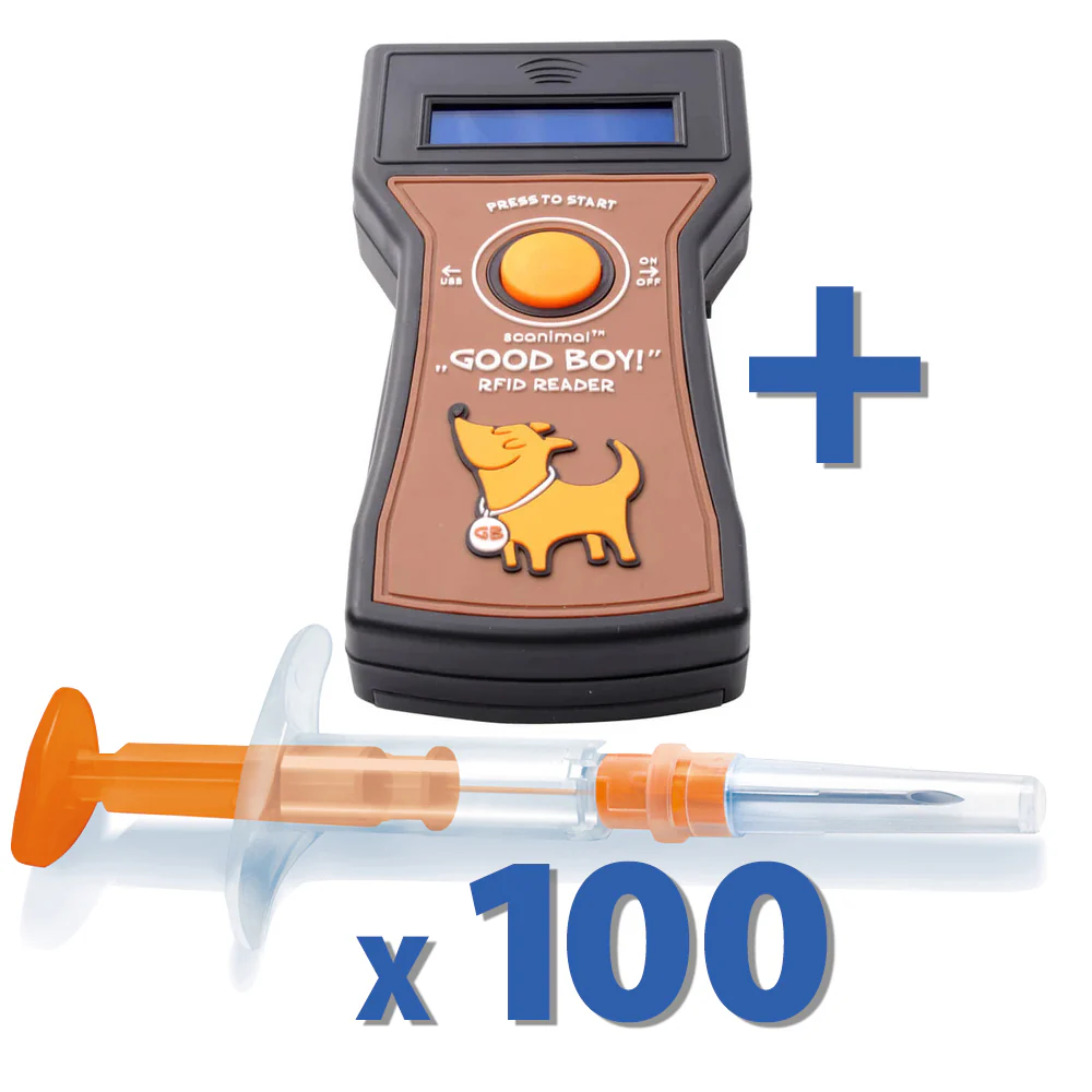 Good Boy Microchip Scanner Kit with 100 Adeqid Microchips - Healthber