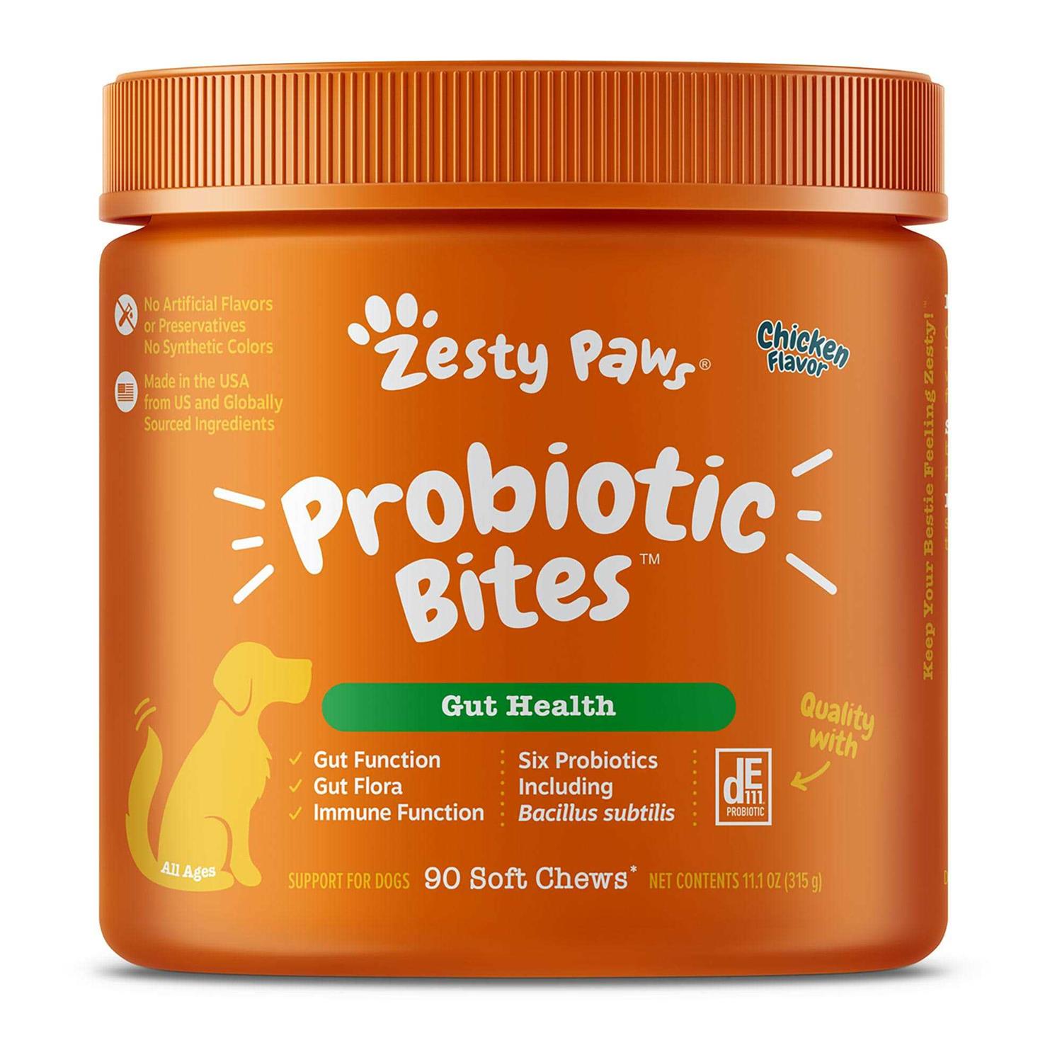 Zesty Paws Probiotic Bites Gut Flora & Digestive Supplement for Dogs Chicken 90 Soft Chews - Healthber