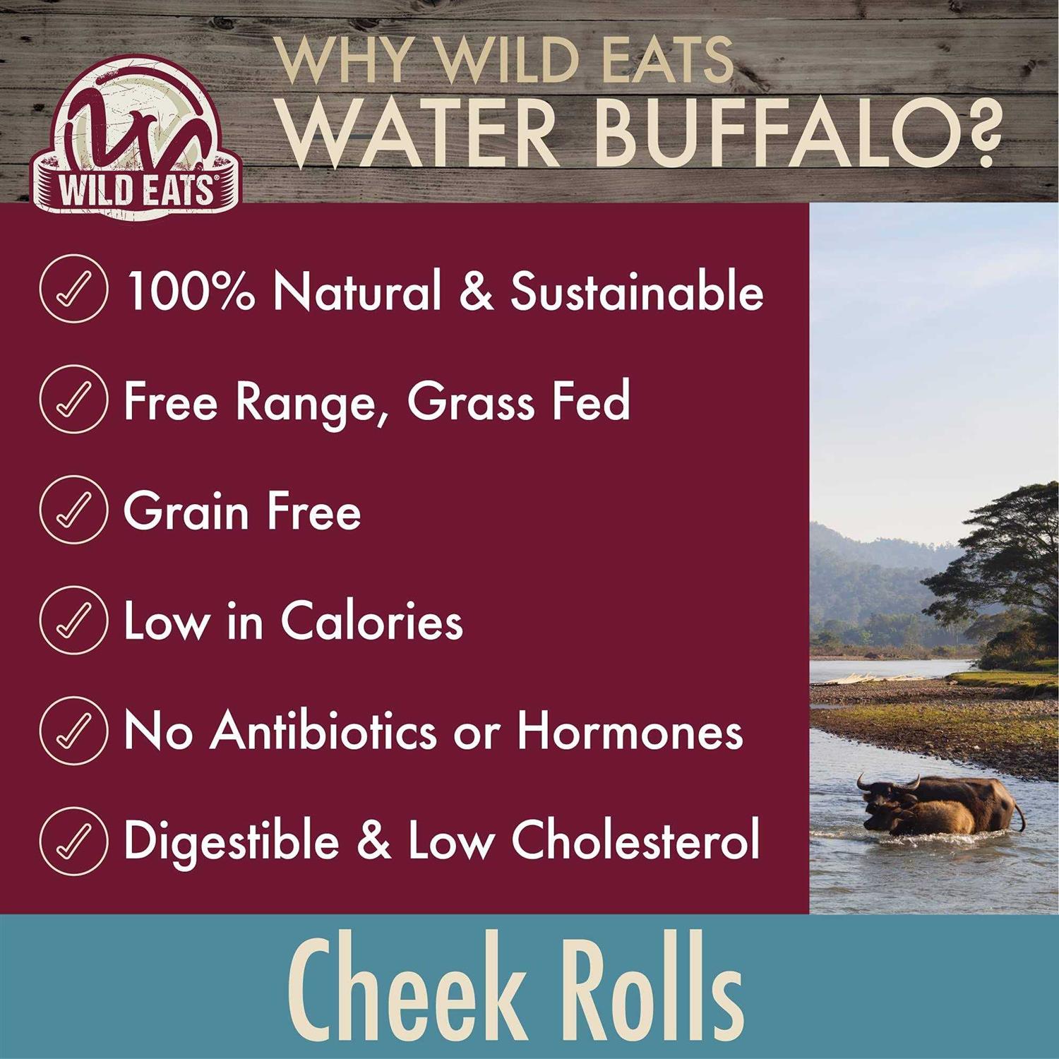 Wild Eats Water Buffalo Retriever Style Cheek Roll Dog Chews-5 Pack - Healthber