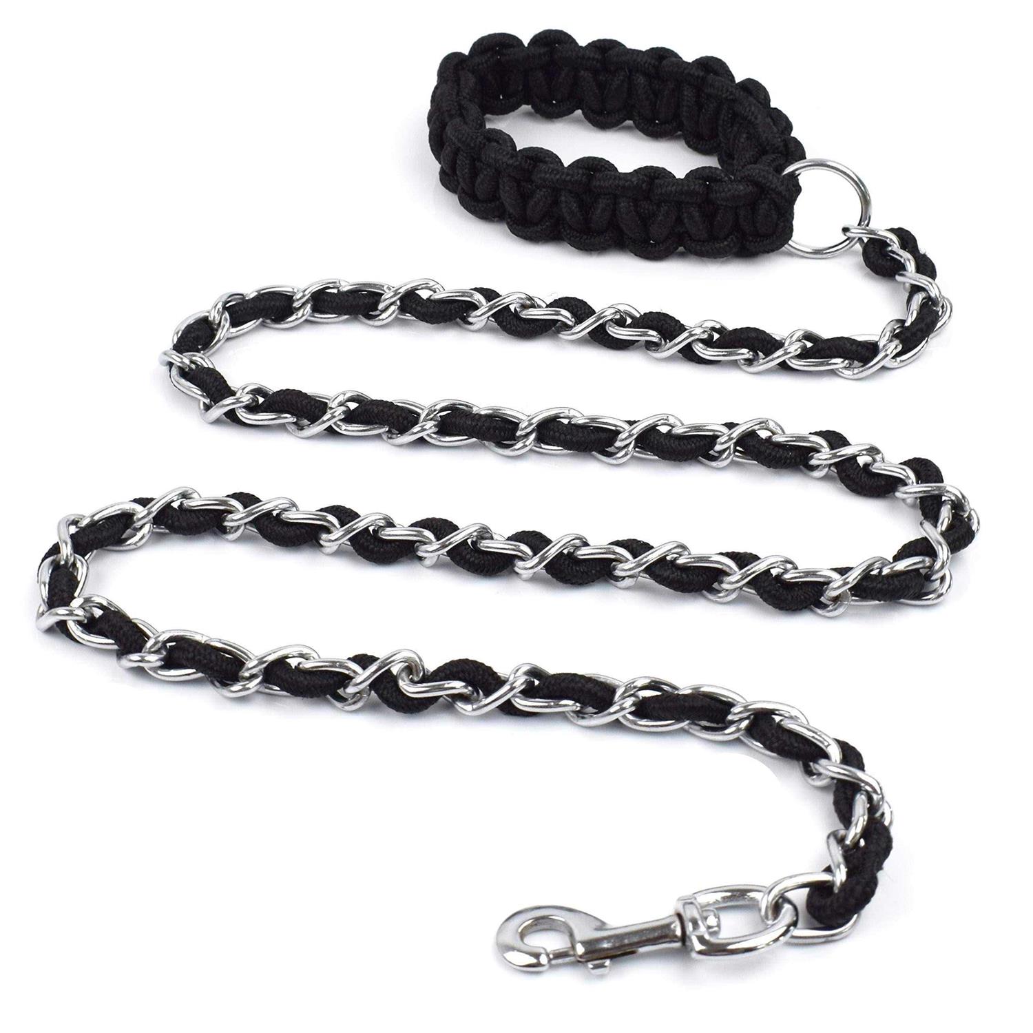 Chew Proof Dog Leash 5.5ft Heavy Duty Dog Leashes Metal Pet Chain Lead with Soft Rope Handle for Medium Large Dogs - Healthber
