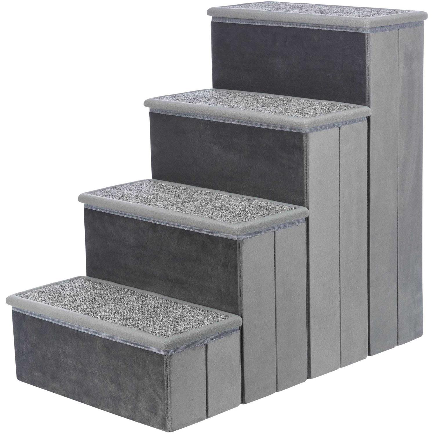 Trixie Velour Foldable 4-Step Pet Stairs with Storage - Healthber