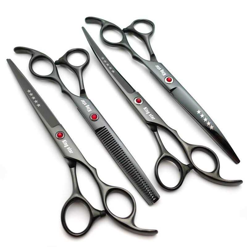 Kingstar 7.0in Titanium Professional dog grooming scissors set,Straight & Thinning & Curved scissors 4pcs set for dog grooming - Healthber