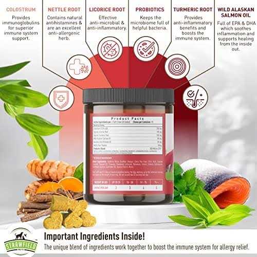 Strawfield Pets Super Dog Allergy Relief Soft Chews with Pre & Probiotics & Colostrum More Salmon Fish Oil for Dogs Natural Supplement for Dry Itch - Healthber