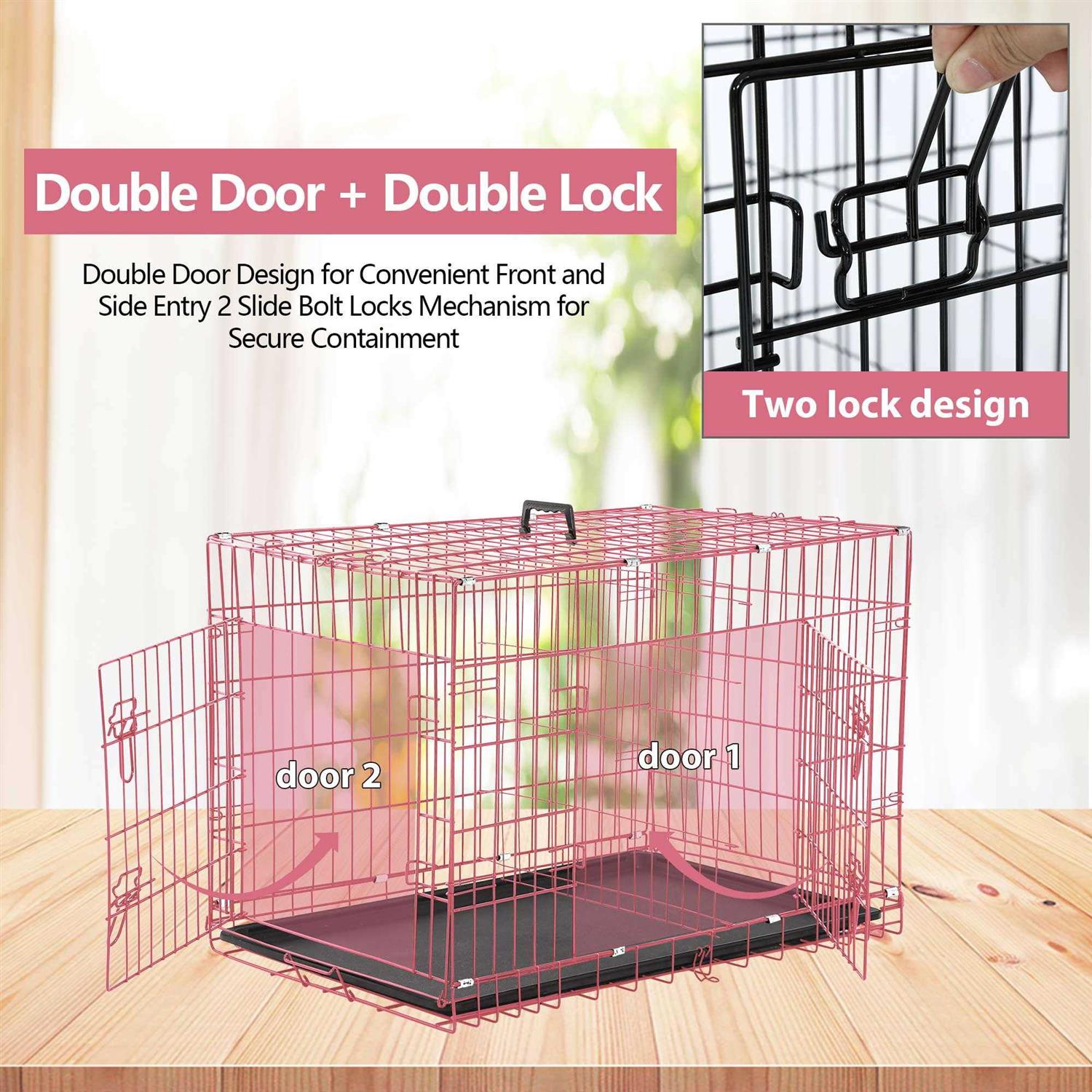 Cl.hpahkl Dog Cage for Large Dogs Indoor, Folding Dog Crates and Kennels Double Door - Healthber