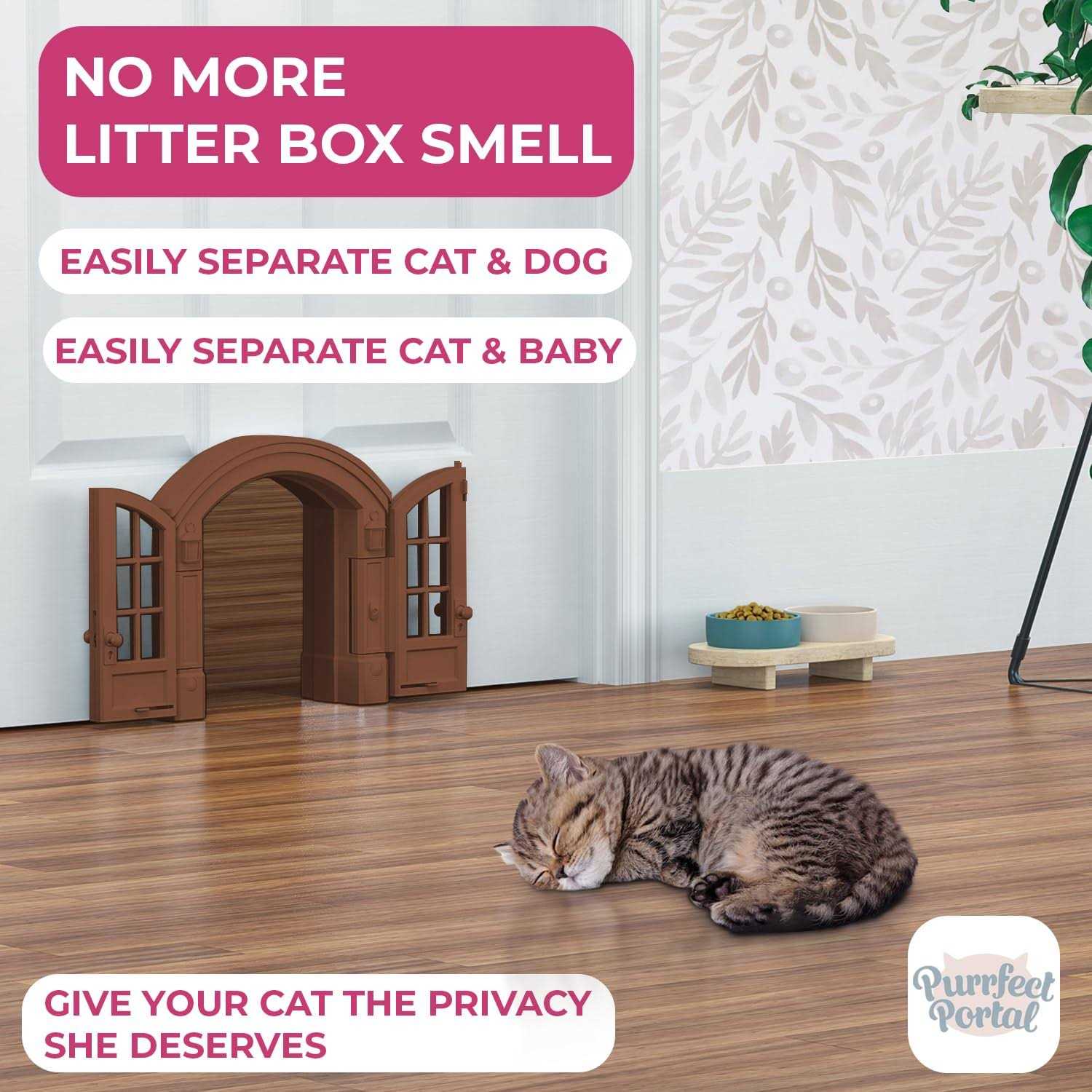 Purrfect Portal French Cat Door Stylish No-Flap Cat Door Interior Door for Average-Sized Cats Up to 20 lbs - Healthber