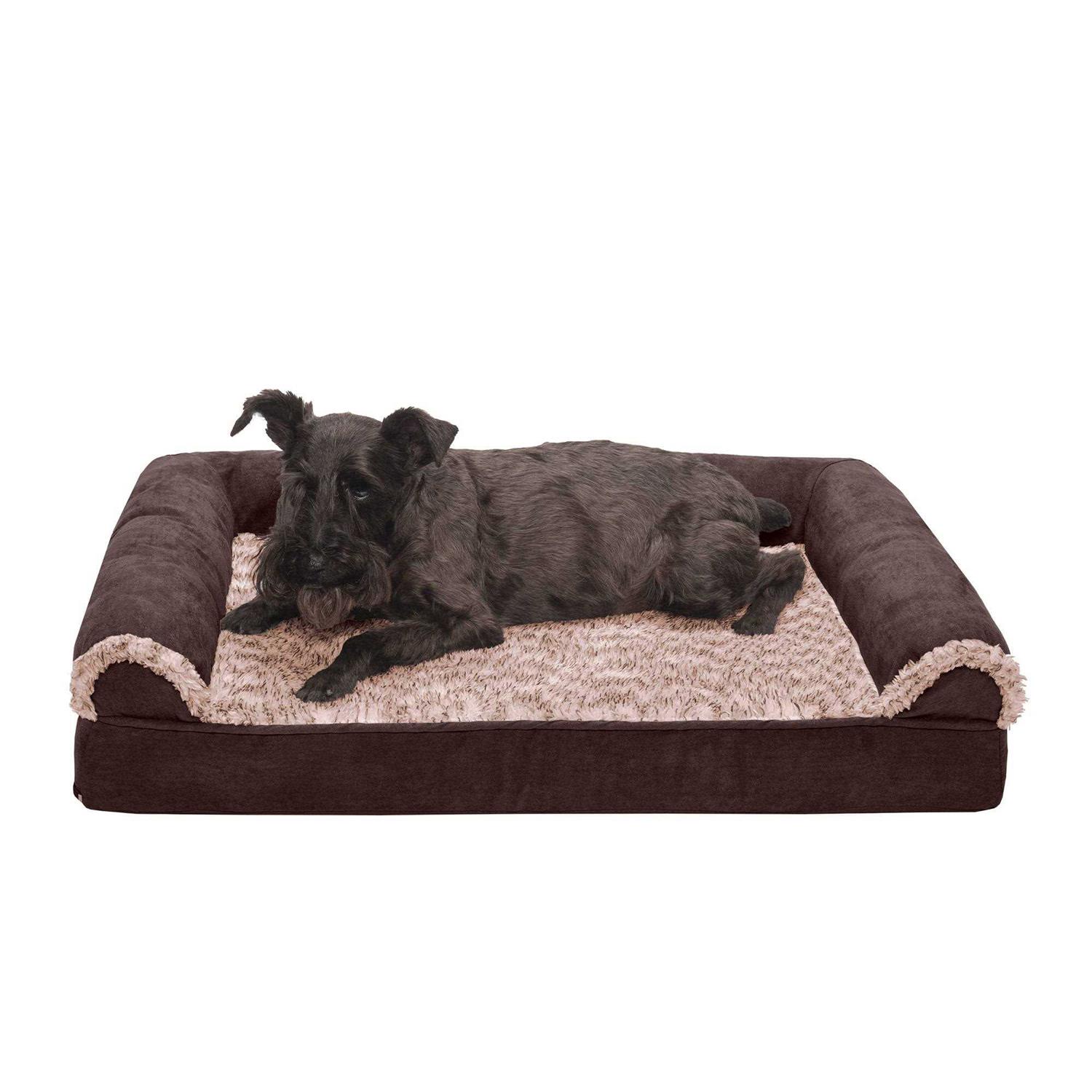 FurHaven Two-Tone Faux Fur Suede Orthopedic Sofa Dog Bed - Healthber