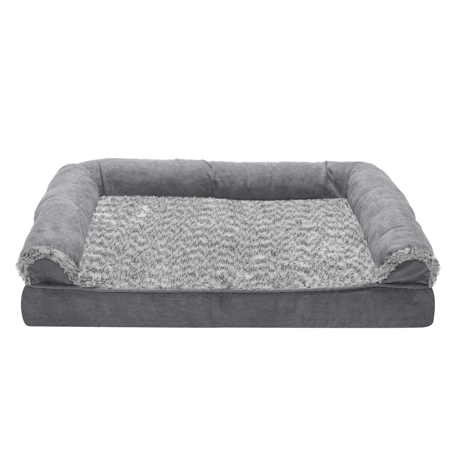 FurHaven Two-Tone Faux Fur Suede Orthopedic Sofa Dog Bed - Healthber
