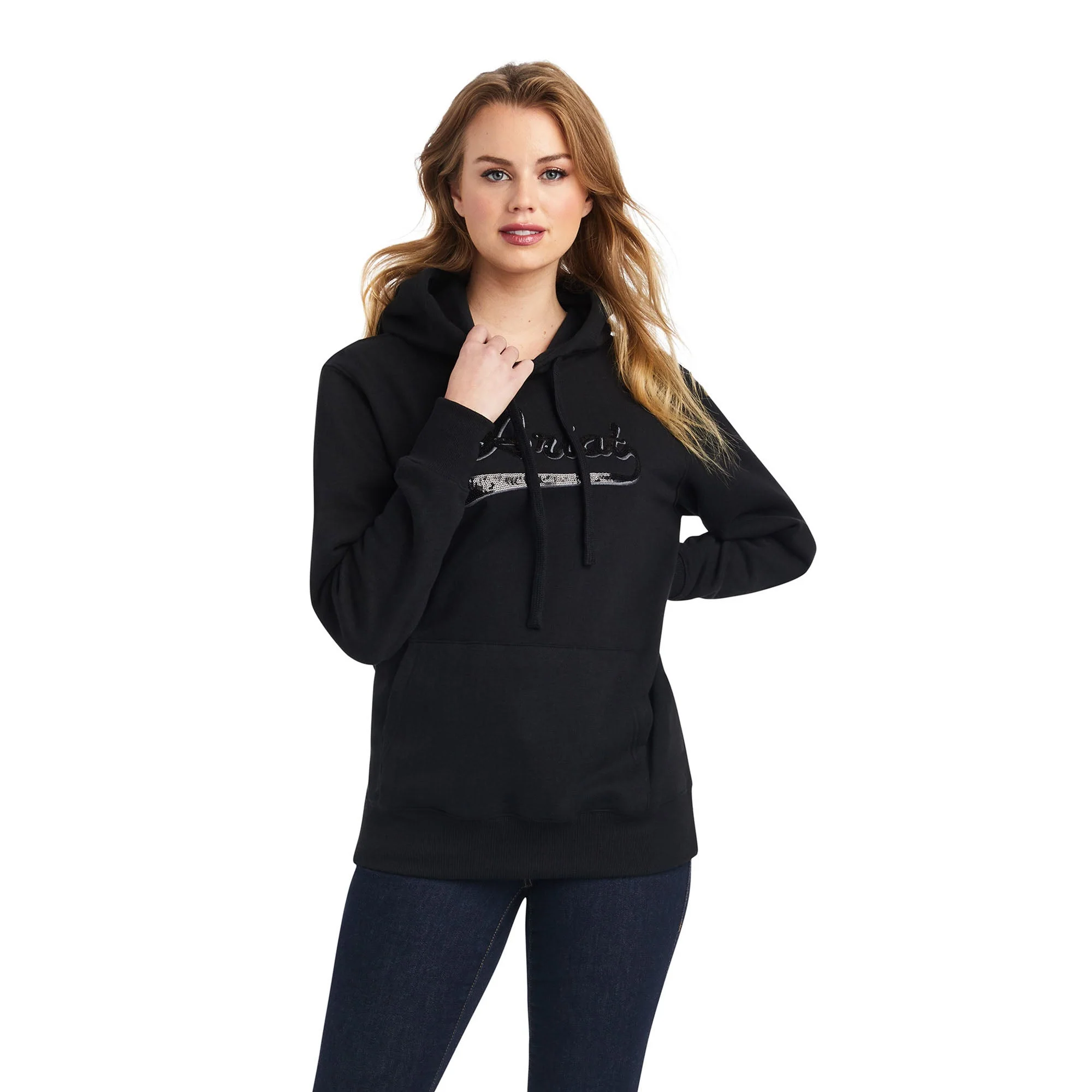 Ariat Women's Real Sequin Logo Hoodie, Black - Healthber