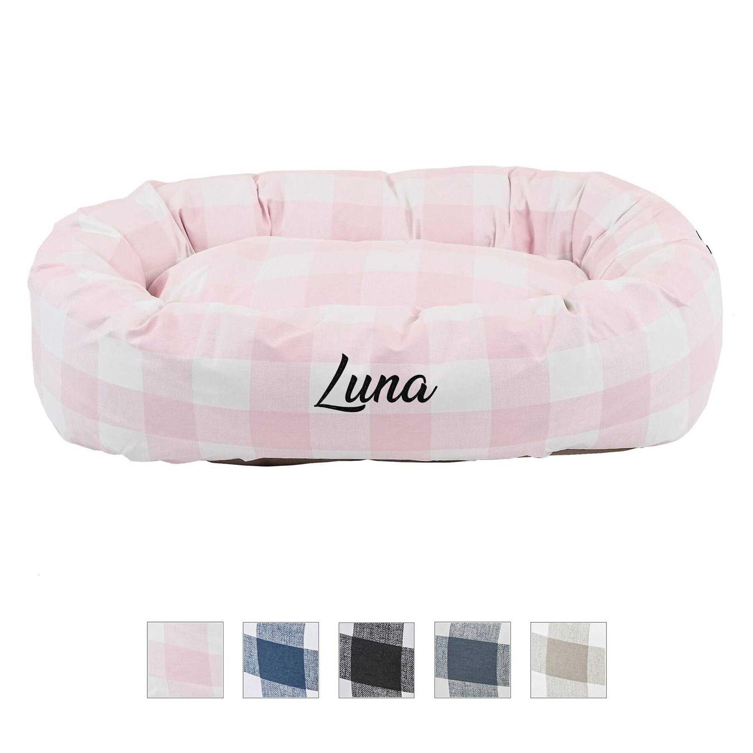 Majestic Pet Personalized Checkered Bagel Cat and Dog Bed - Healthber