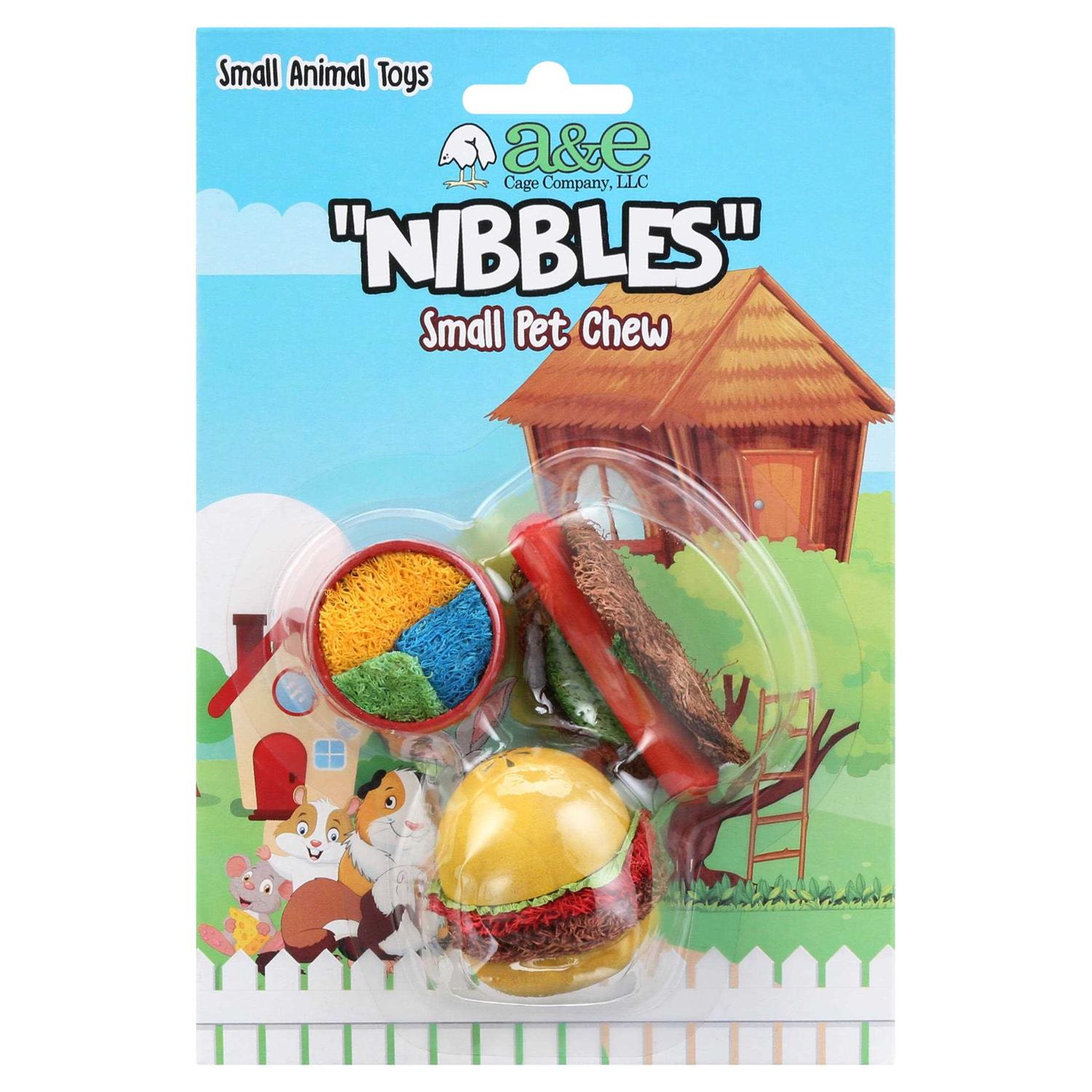 A & E Cages Nibbles Summer Cookout Wood & Loofah Small Animal Chews - Healthber