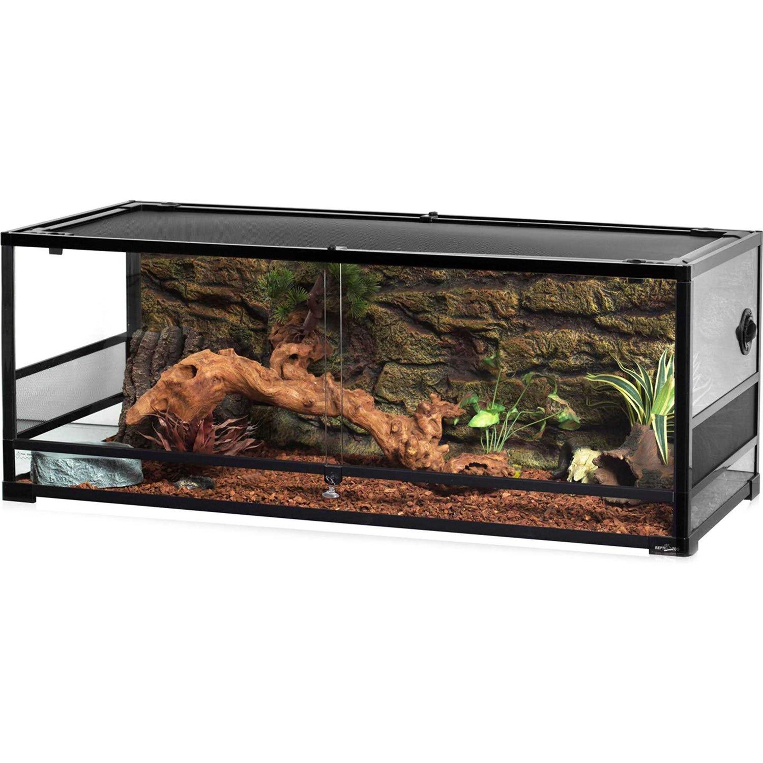REPTI ZOO Glass Reptile Terrarium Sliding Doors with Screen Ventilation - Healthber