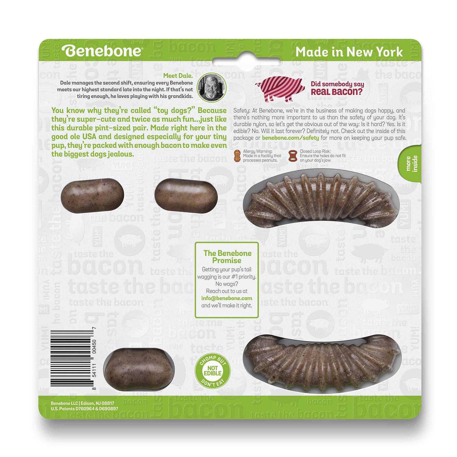 Benebone Tiny 2 Pack Bacon Dog Chew Toy - Healthber