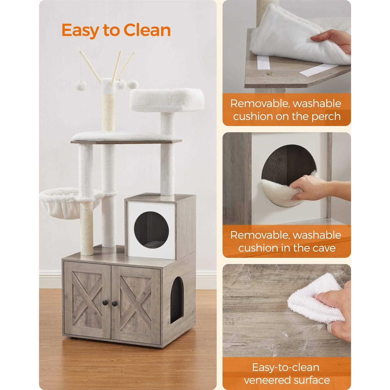 Feandrea WoodyWonders Cat Tree with Litter Box Enclosure 2-in-1 Modern Tower - Healthber