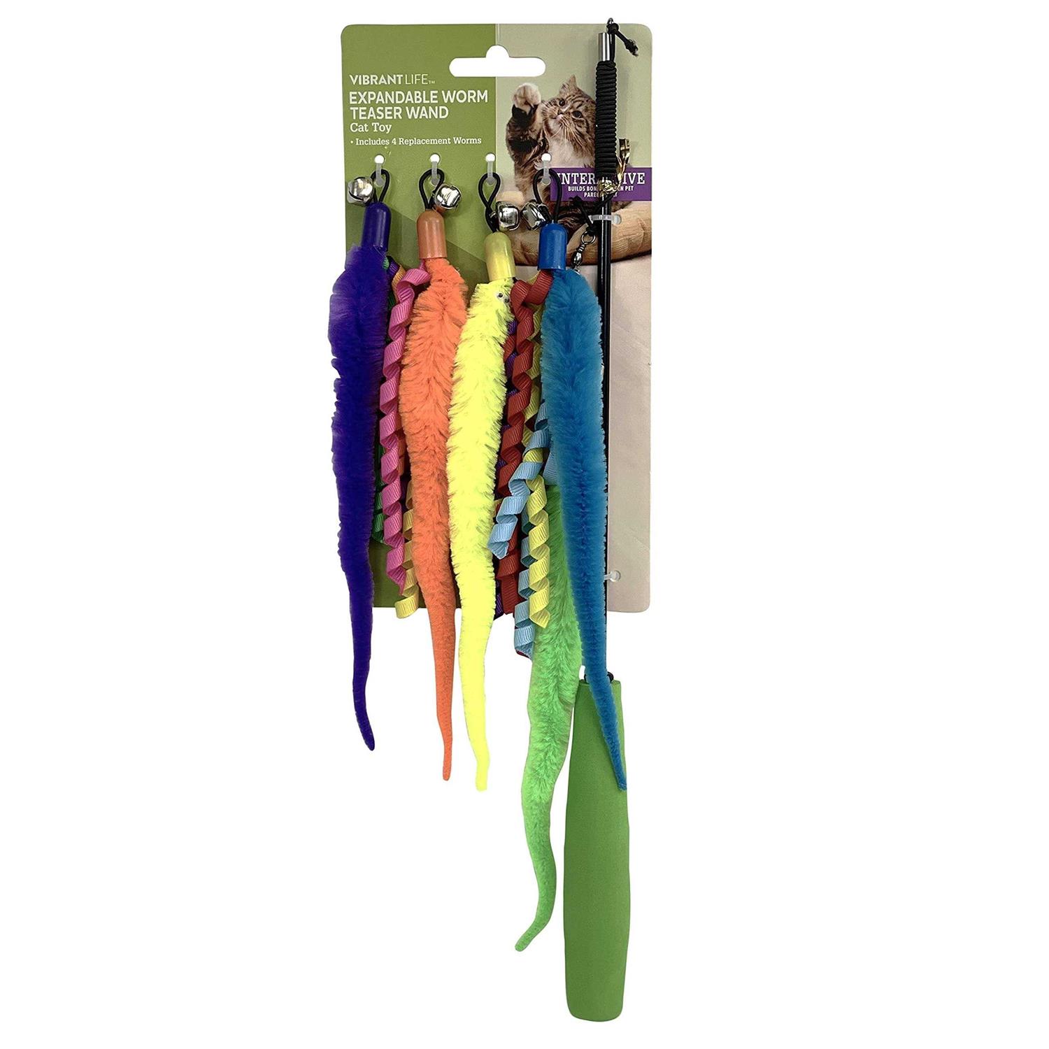 Vibrant Life Worm Teaser Wand Cat Toy - Healthber