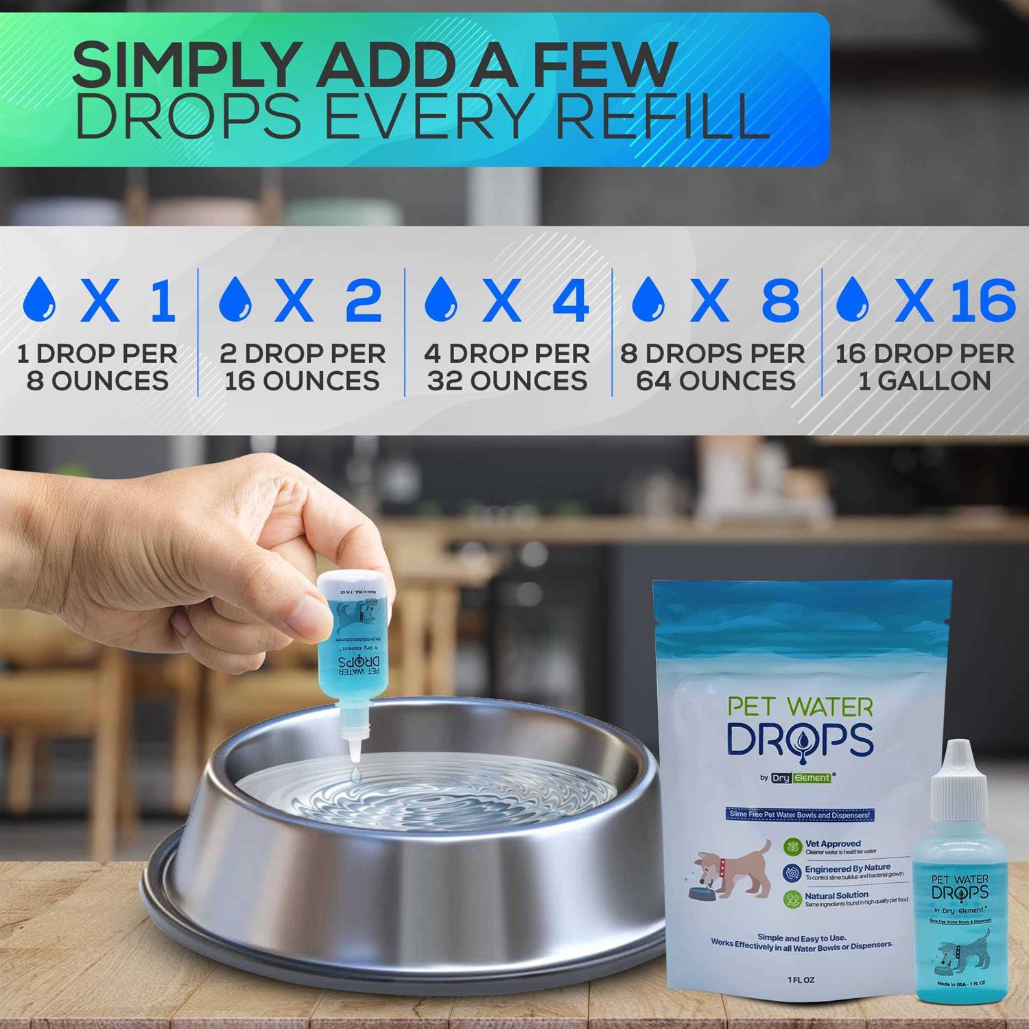 Dry Element Pet Water Drops Dog and Cat Water Additive for Dental and Oral Care - Healthber