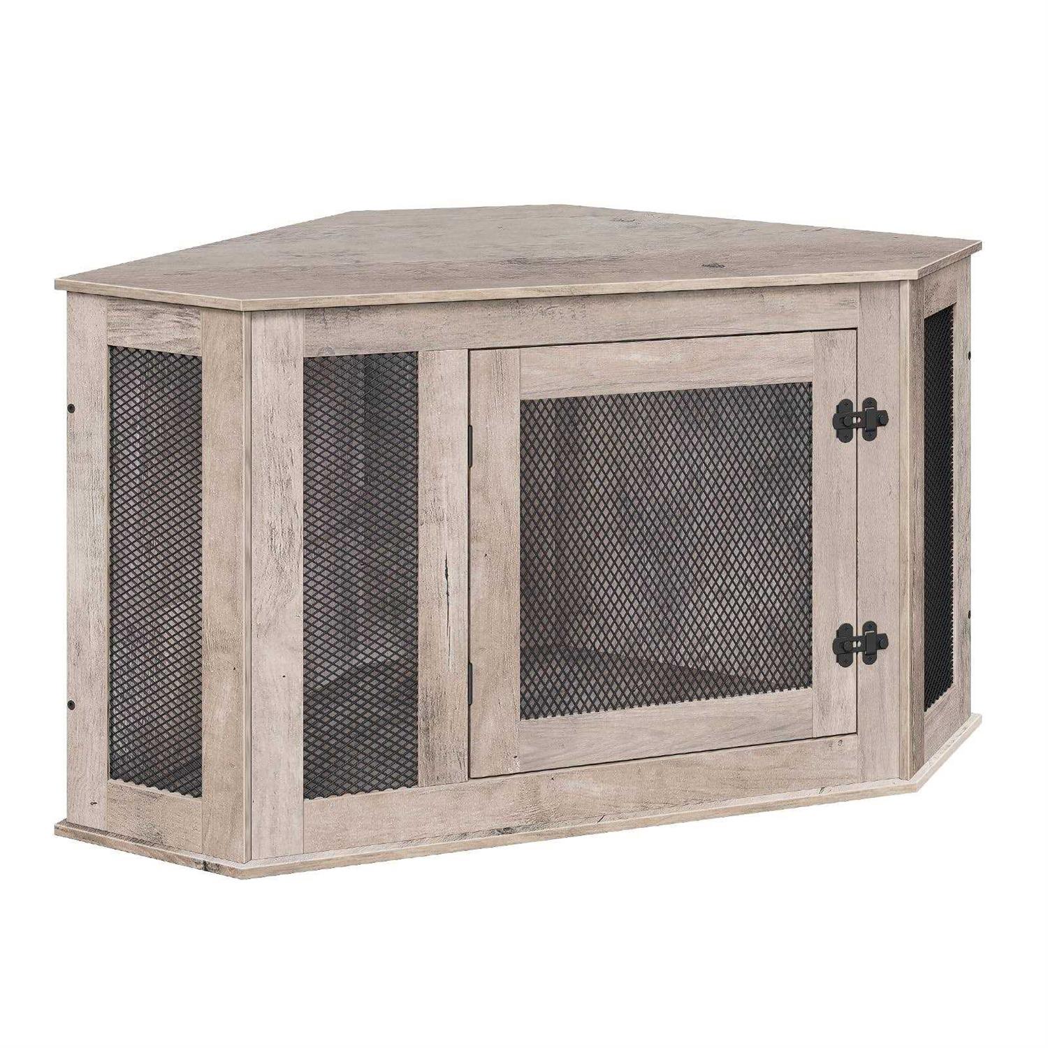 MAHANCRIS Corner Dog Crate Furniture Wooden Dog Kennel End Table Decorative Pet Crate Indoor Use - Healthber